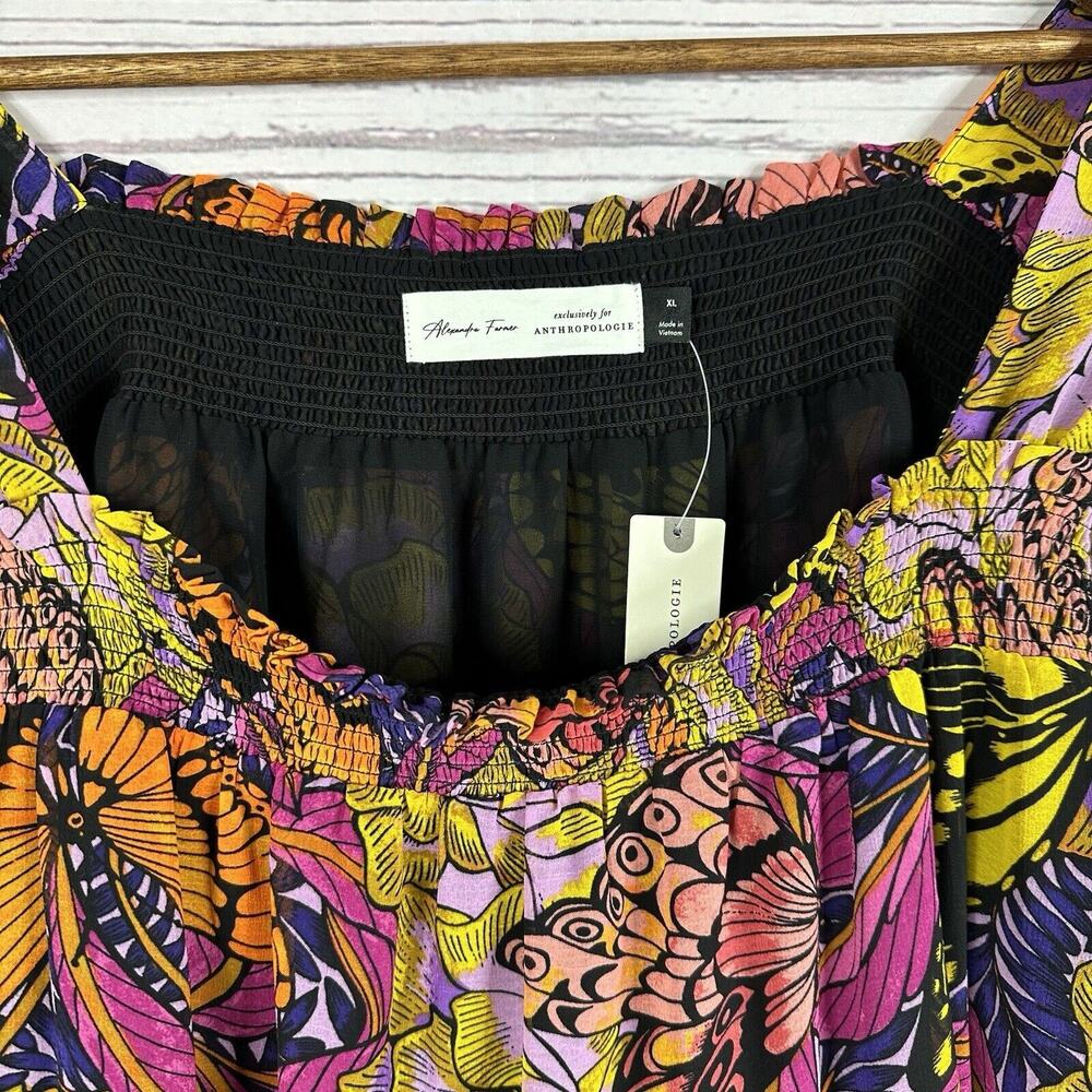 Anthropologie Alexandra Farmer Blouse Womens XL Butterfly Fairy Garden Smocking - Picture 3 of 15